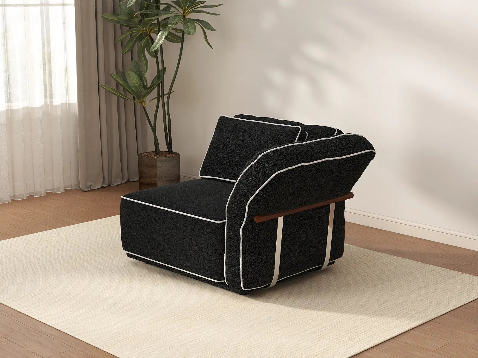 Deluxe Cloud 1-Seater Black Small Space Single Sofa | 1-Piece, Bouclé Sherpa-Like Fabric, Easy To Clean
