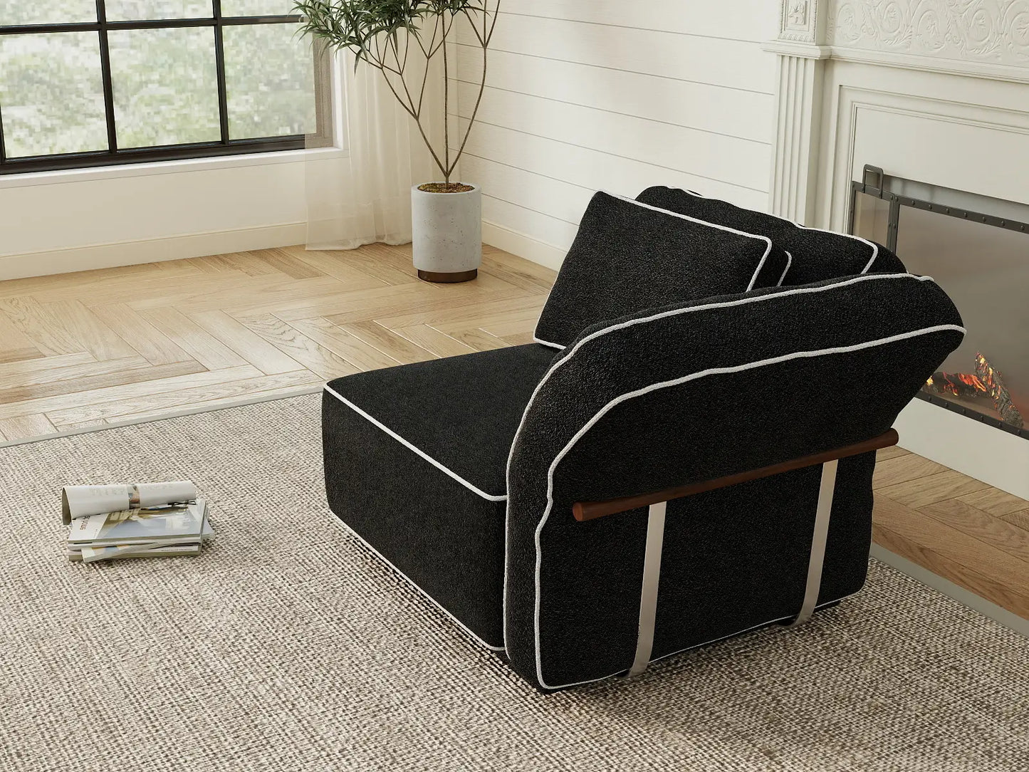 Deluxe Cloud 1-Seater Black Small Space Single Sofa | 1-Piece, Bouclé Sherpa-Like Fabric, Easy To Clean