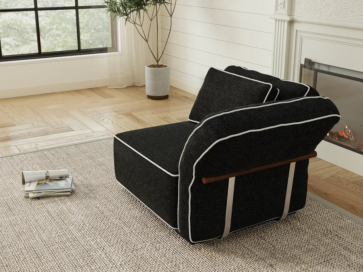 Deluxe Cloud 1-Seater Black Small Space Single Sofa | 1-Piece, Bouclé Sherpa-Like Fabric, Easy To Clean