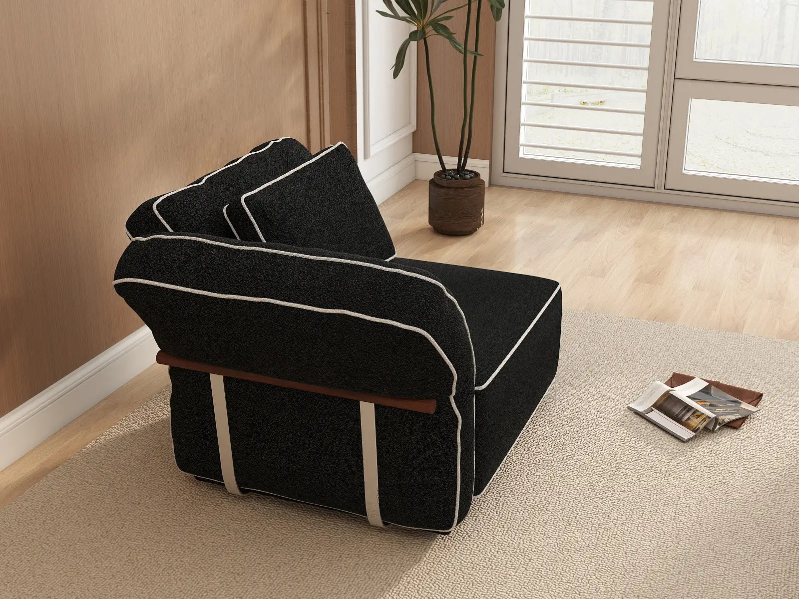 Deluxe Cloud 1-Seater Black Small Space Single Sofa | 1-Piece, Bouclé Sherpa-Like Fabric, Easy To Clean