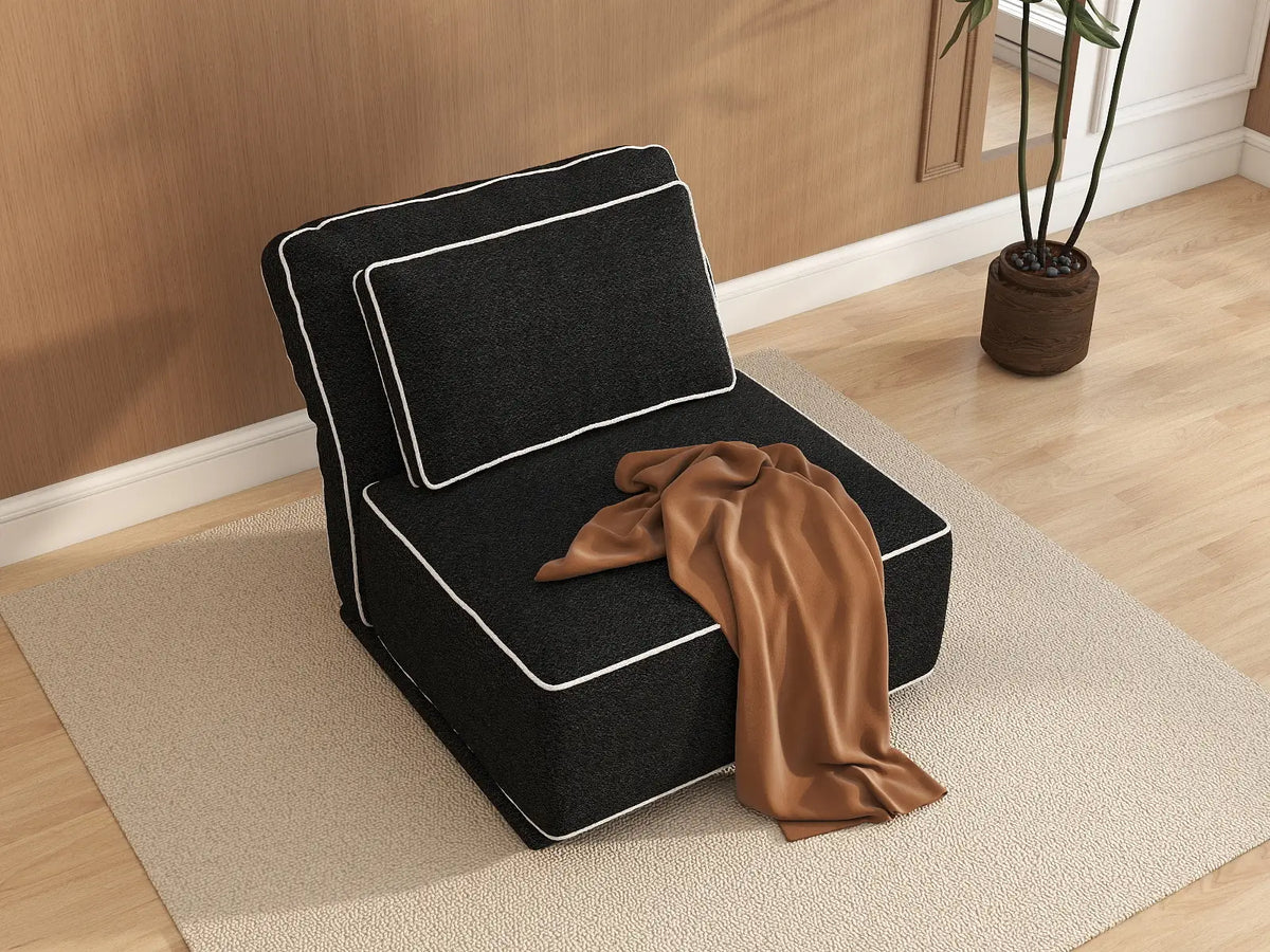 Deluxe Cloud 1-Seater Black Small Space Single Sofa | 1-Piece, Bouclé Sherpa-Like Fabric, Easy To Clean