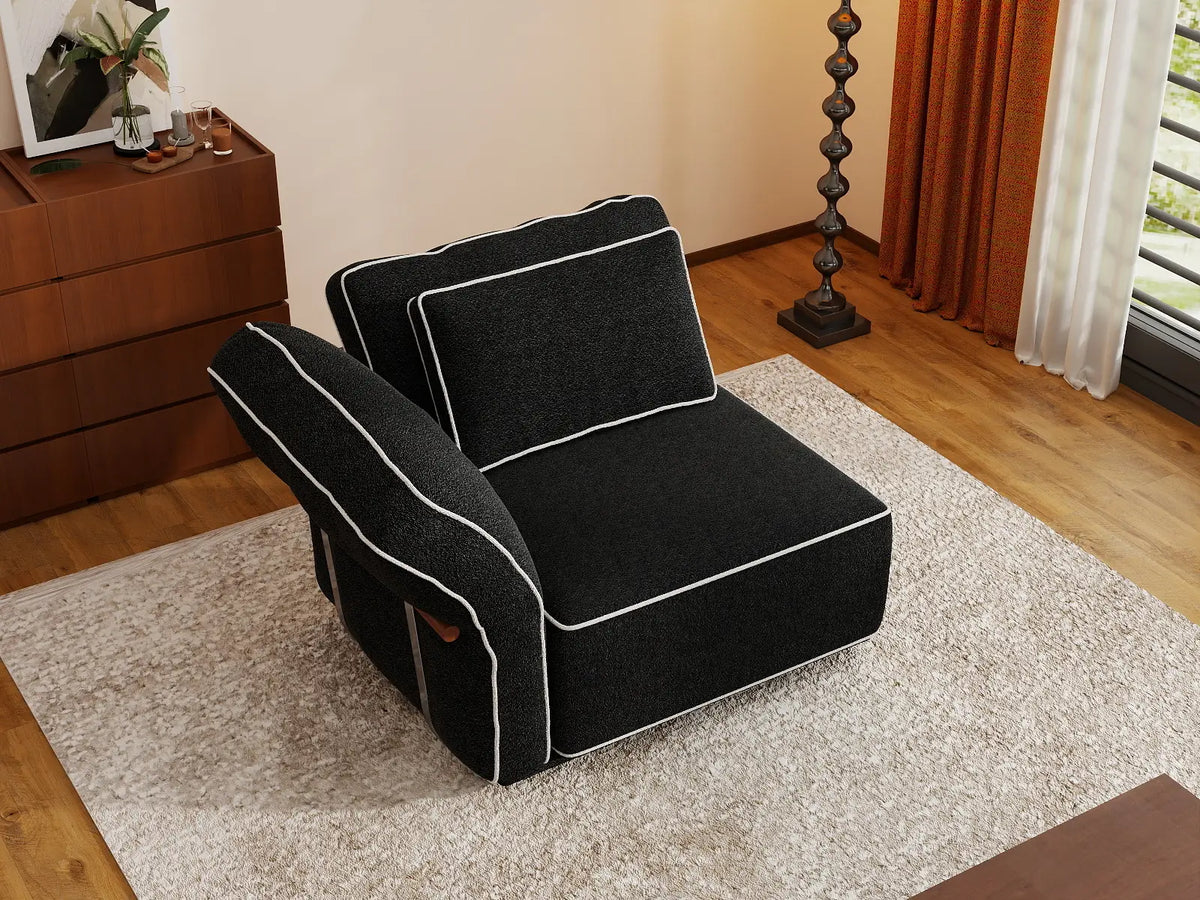 Deluxe Cloud 1-Seater Black Small Space Single Sofa | 1-Piece, Bouclé Sherpa-Like Fabric, Easy To Clean