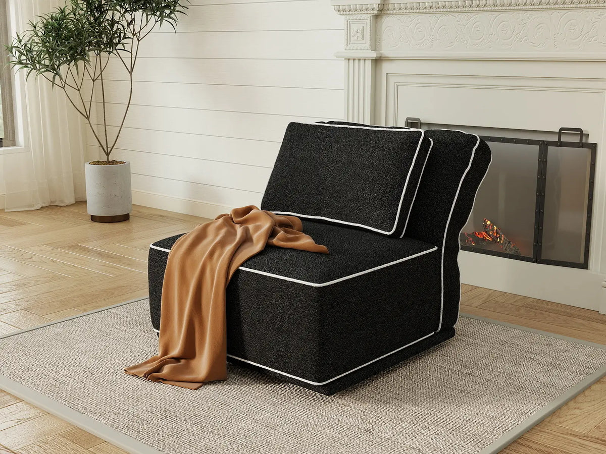 Deluxe Cloud 1-Seater Black Small Space Single Sofa | 1-Piece, Bouclé Sherpa-Like Fabric, Easy To Clean
