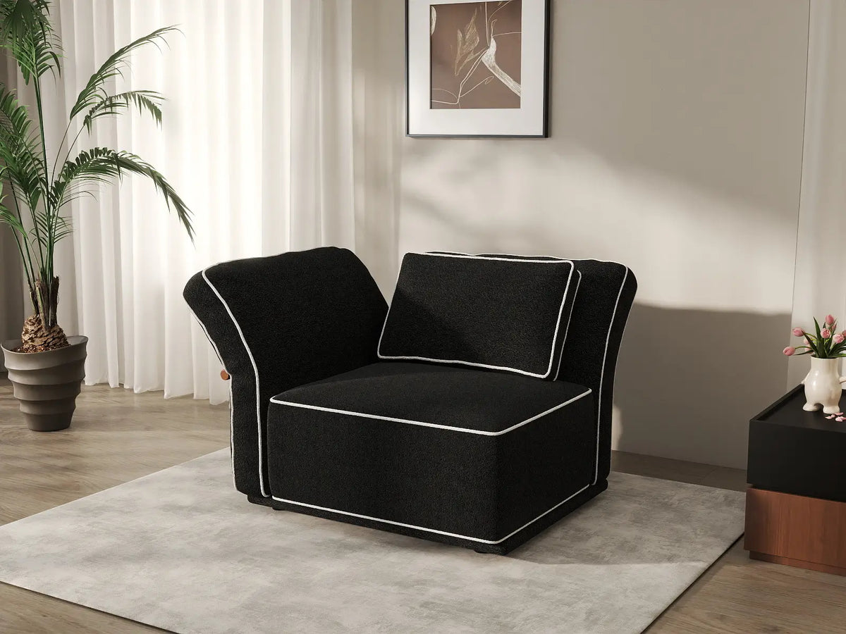 Deluxe Cloud 1-Seater Black Small Space Single Sofa | 1-Piece, Bouclé Sherpa-Like Fabric, Easy To Clean