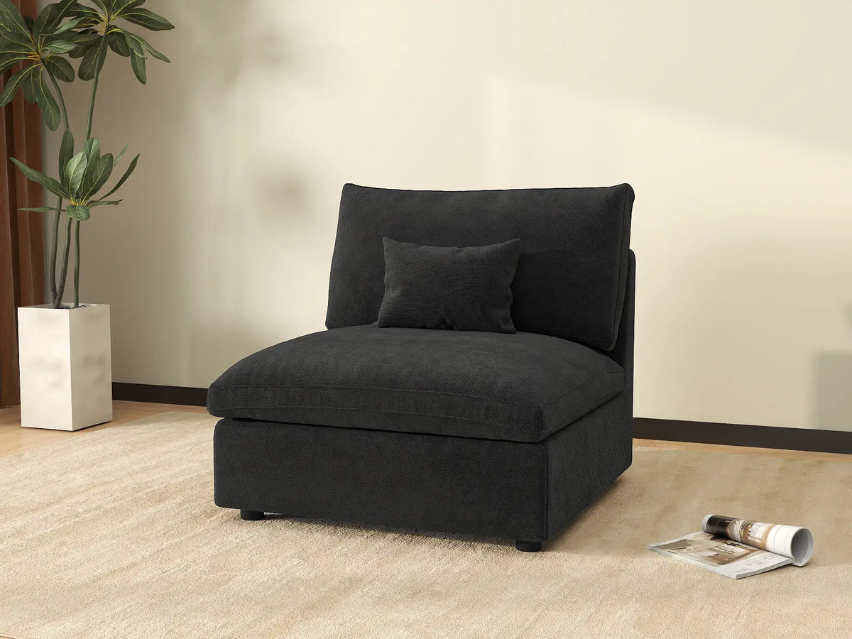 Fundas de sofá seccional Deluxe Slope Cloud | Funda de sofá de chenilla negra y lino para 1 asiento
