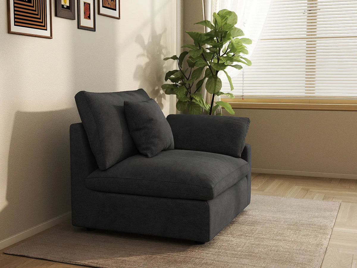 Fundas de sofá seccional Deluxe Slope Cloud | Funda de sofá de chenilla negra y lino para 1 asiento