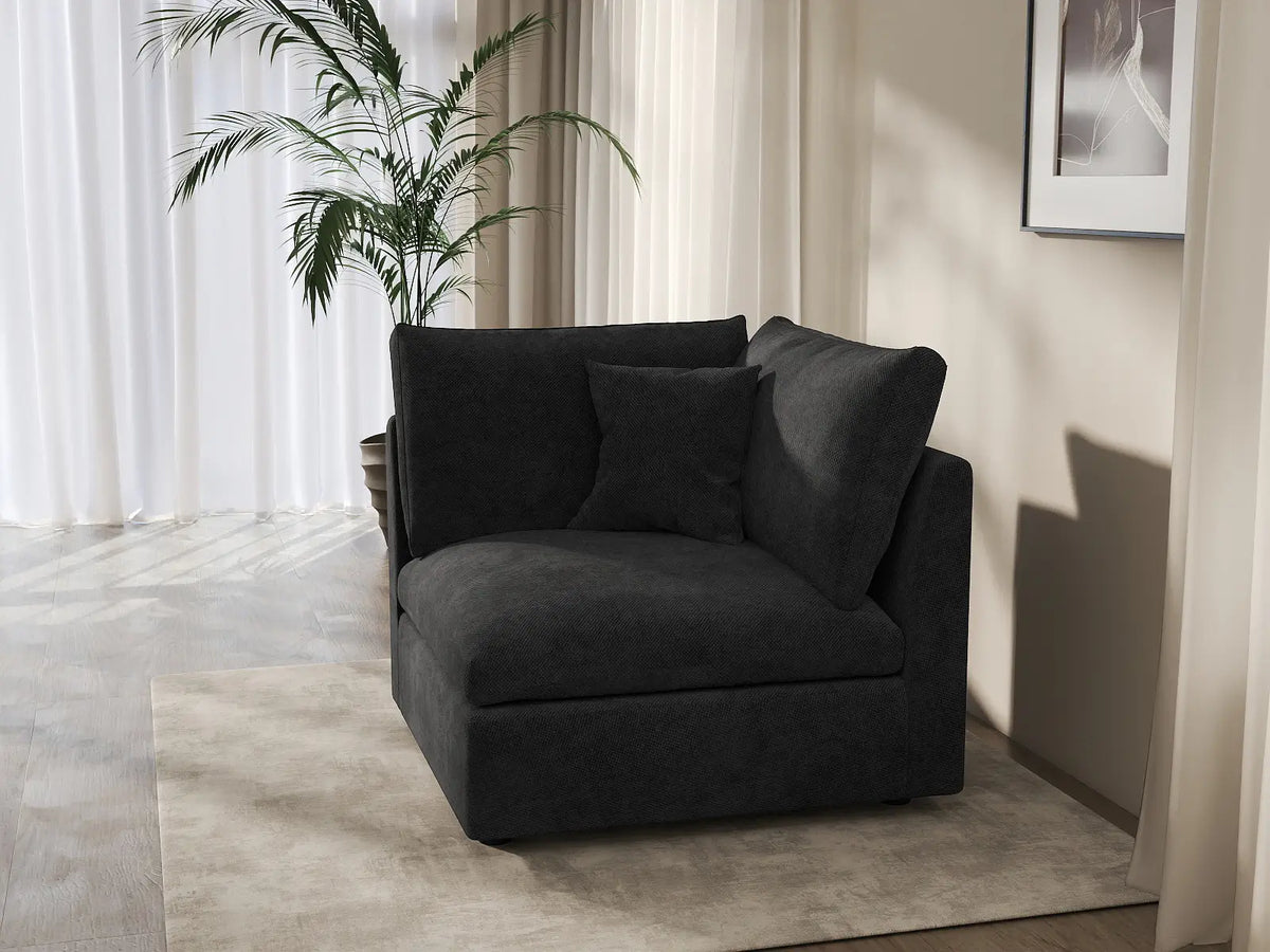 Fundas de sofá seccional Deluxe Slope Cloud | Funda de sofá de chenilla negra y lino para 1 asiento