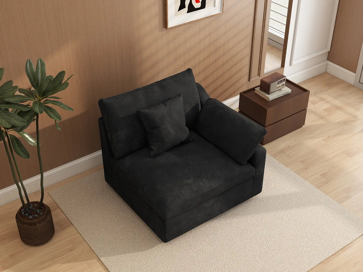 Fundas de sofá seccional Deluxe Slope Cloud | Funda de sofá de chenilla negra y lino para 1 asiento