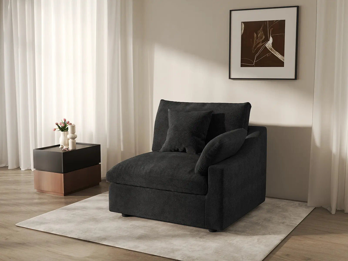 Fundas de sofá seccional Deluxe Slope Cloud | Funda de sofá de chenilla negra y lino para 1 asiento