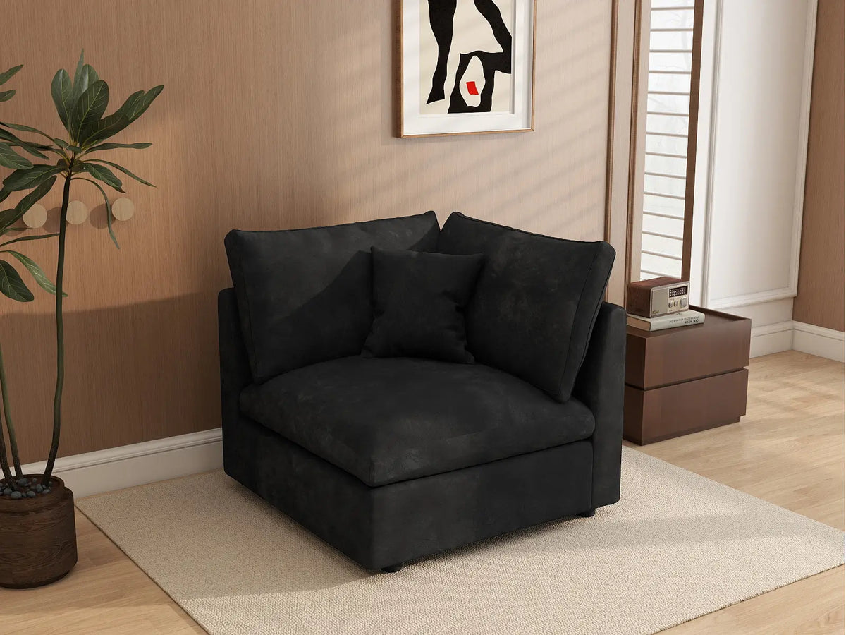 Fundas de sofá seccional Deluxe Slope Cloud | Funda de sofá de chenilla negra y lino para 1 asiento