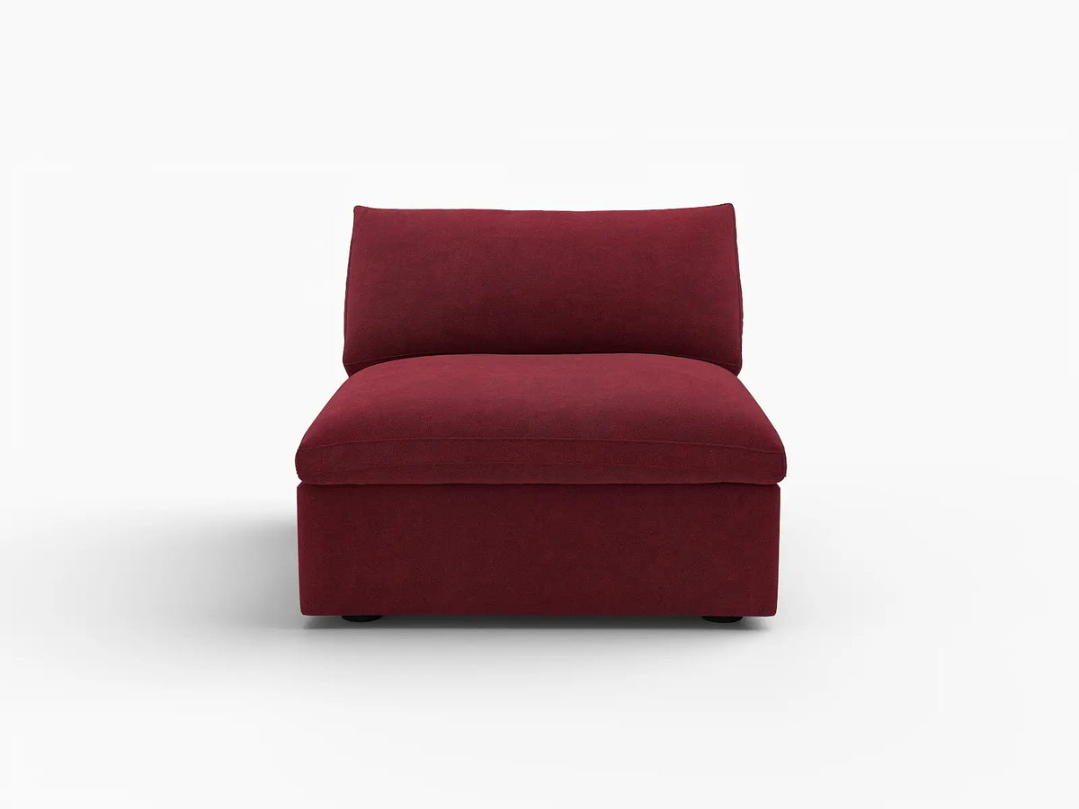 Deluxe Cloud 1-Seater Claret Single Sofa | 1-Piece, Velvet Fabric, Living Room Accent, Washable Cushion Covers