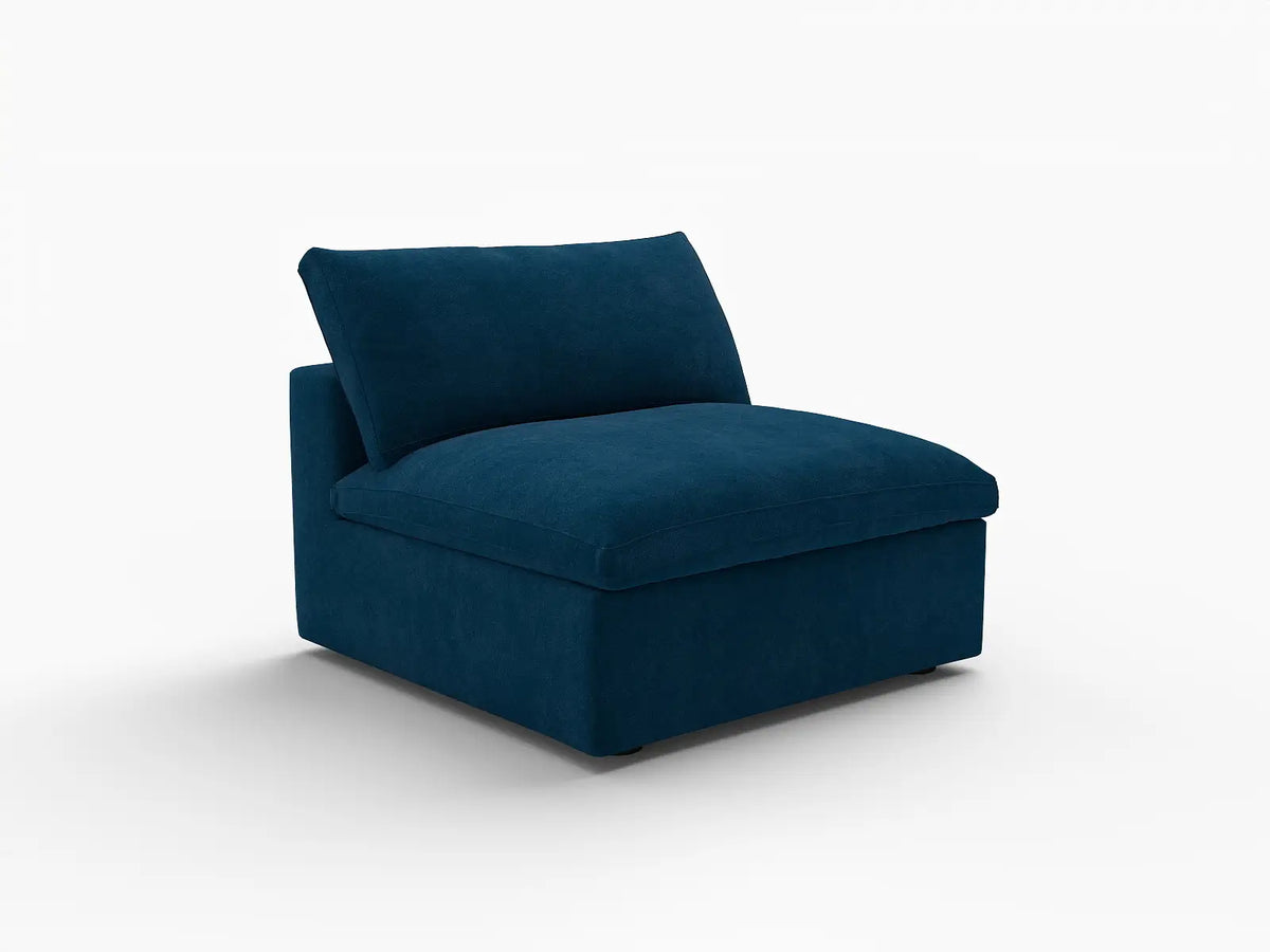Deluxe Cloud 1-Seater Dark Blue Single Sofa | 1-Piece, Velvet Fabric, Living Room Accent, Washable Cushion Covers