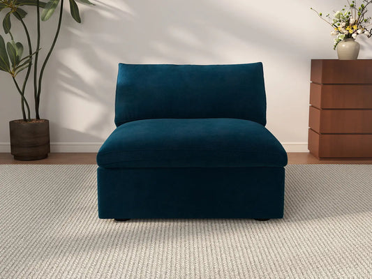 Deluxe Cloud 1-Seater Dark Blue Single Sofa | 1-Piece, Velvet Fabric, Living Room Accent, Washable Cushion Covers