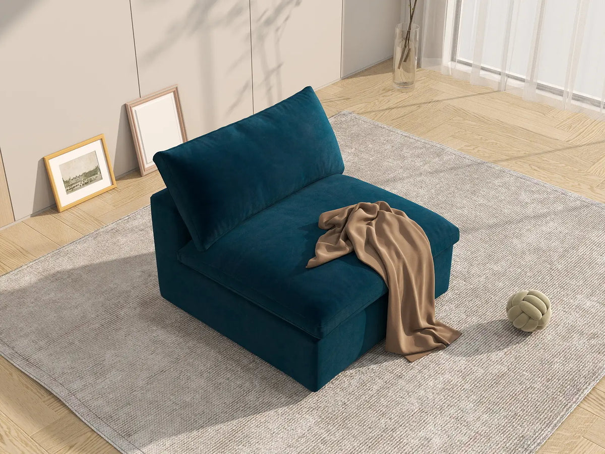Deluxe Cloud 1-Seater Dark Blue Single Sofa | 1-Piece, Velvet Fabric, Living Room Accent, Washable Cushion Covers