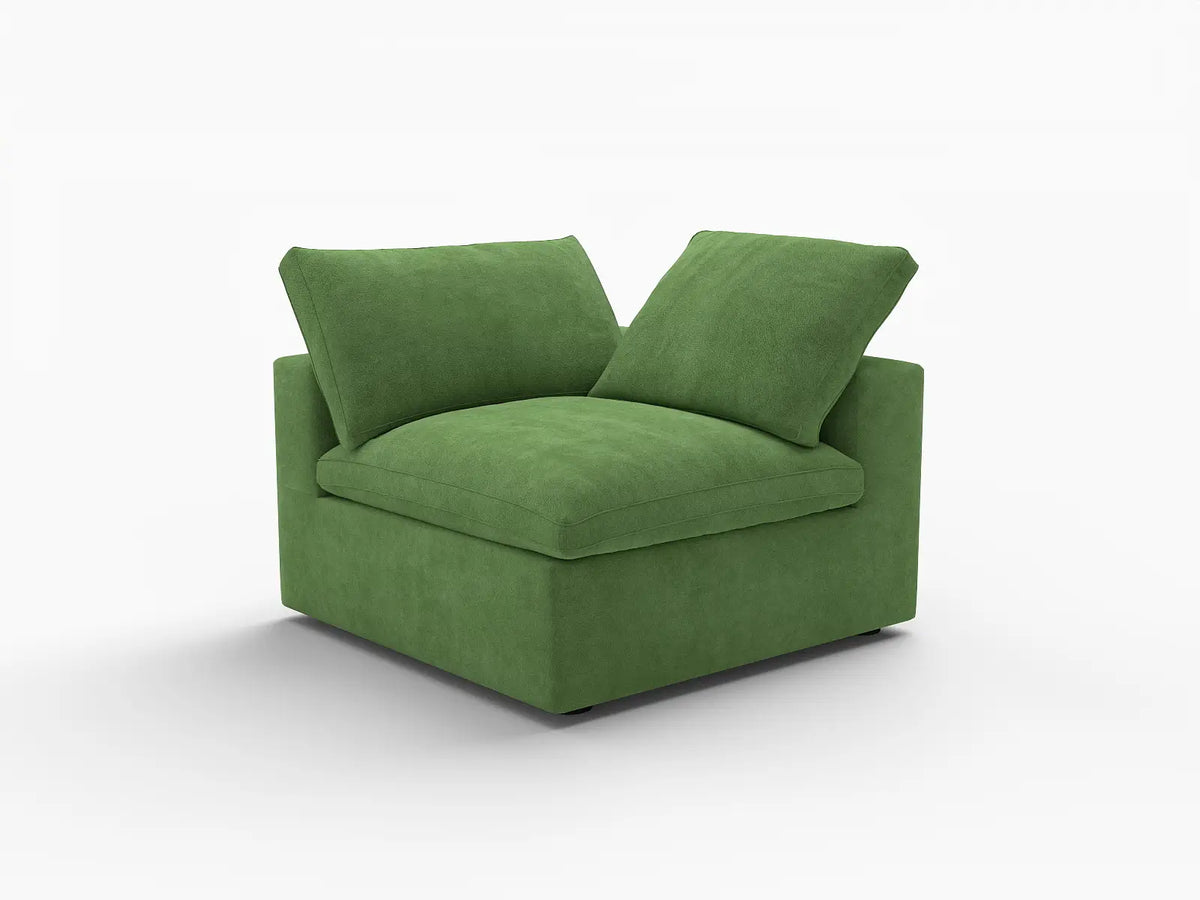 Deluxe Cloud 1-Seater Earth Green Single Sofa | 1-Piece, Velvet Fabric, Living Room Accent, Washable Cushion Covers