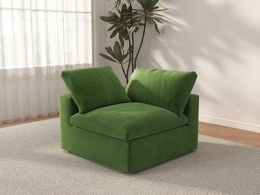 Deluxe Cloud 1-Seater Earth Green Single Sofa | 1-Piece, Velvet Fabric, Living Room Accent, Washable Cushion Covers