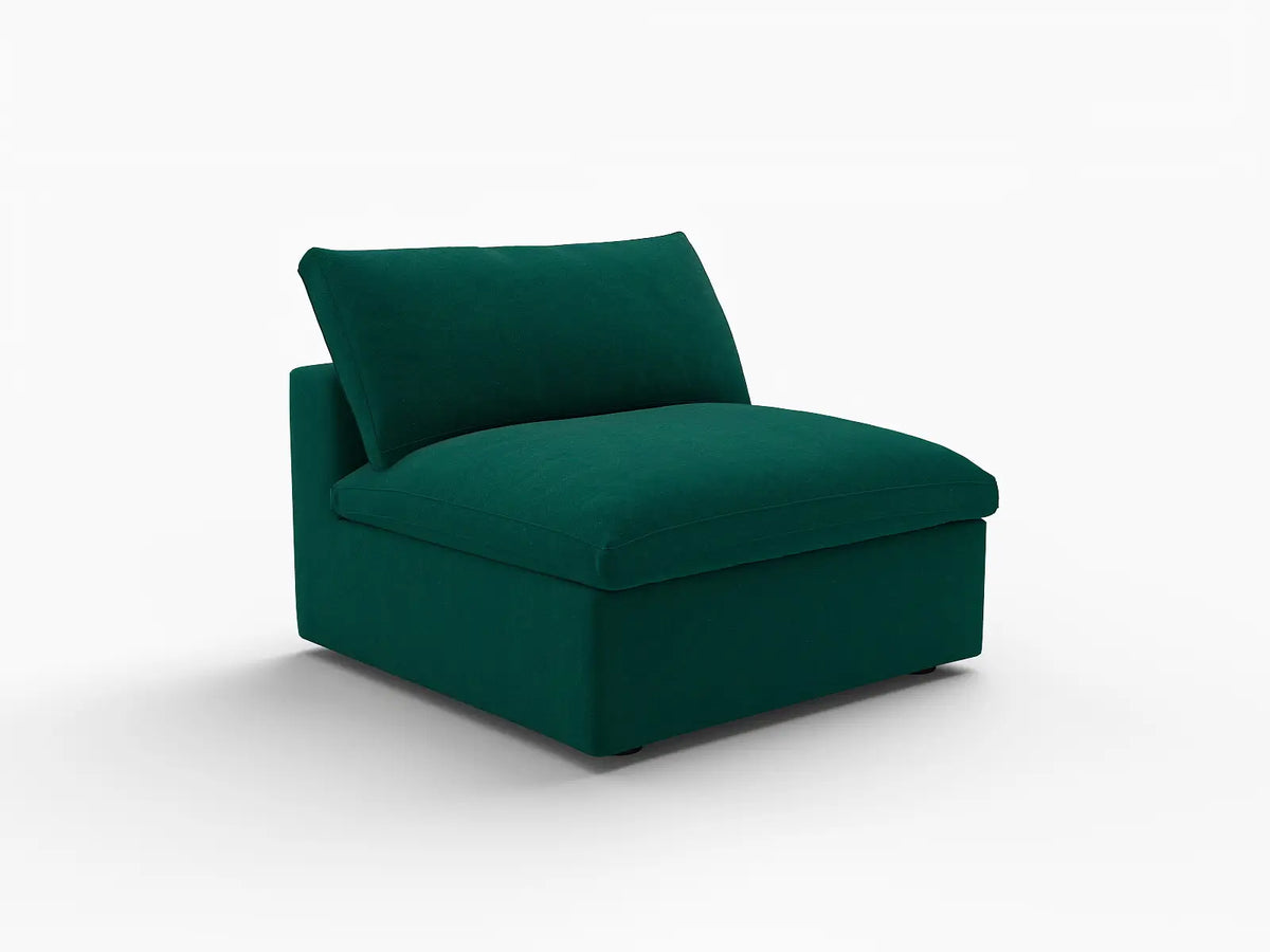 Deluxe Cloud 1-Seater Gem Green Single Sofa | 1-Piece, Velvet Fabric, Living Room Accent, Washable Cushion Covers