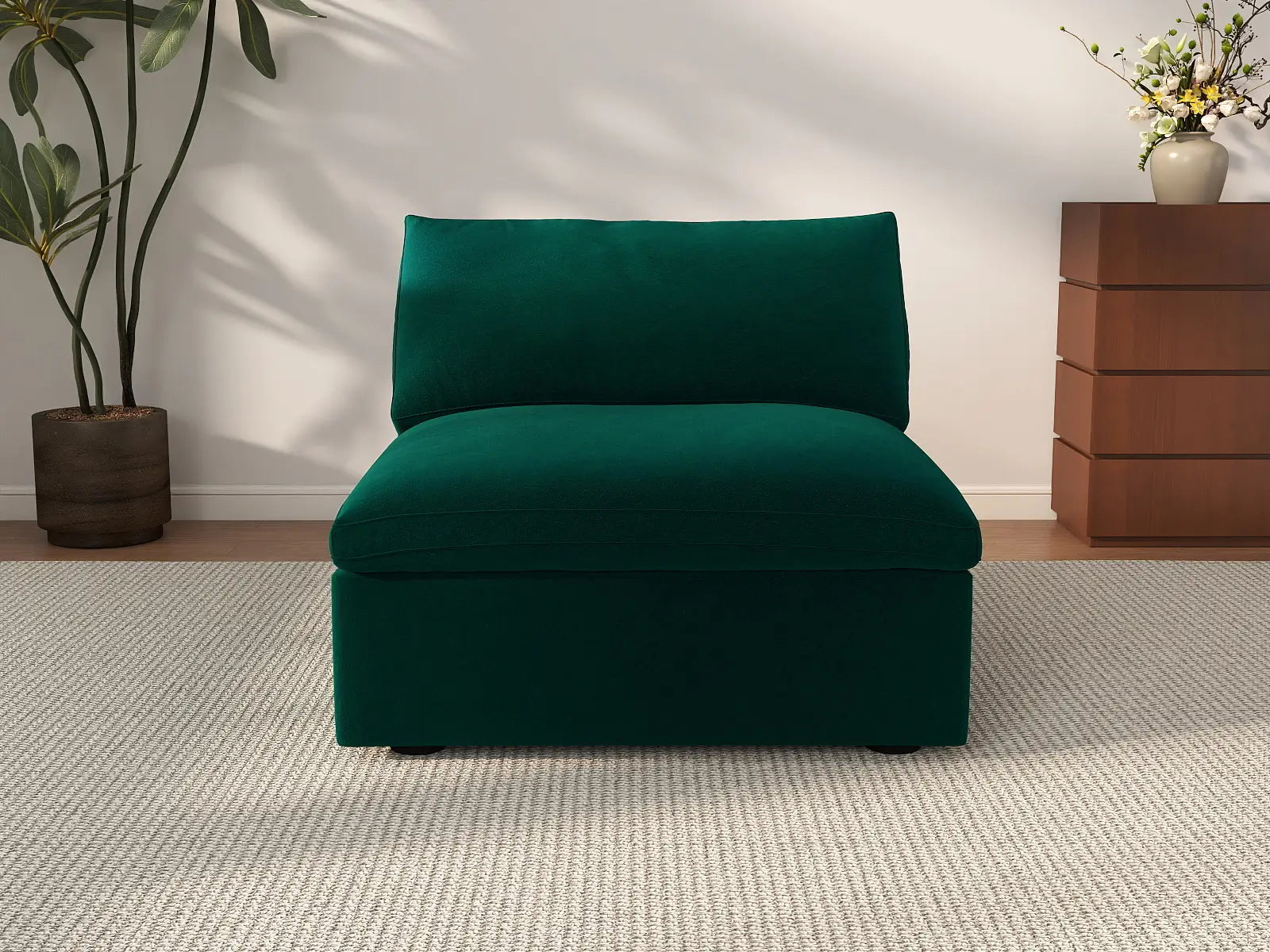 Deluxe Cloud 1-Seater Gem Green Single Sofa | 1-Piece, Velvet Fabric, Living Room Accent, Washable Cushion Covers