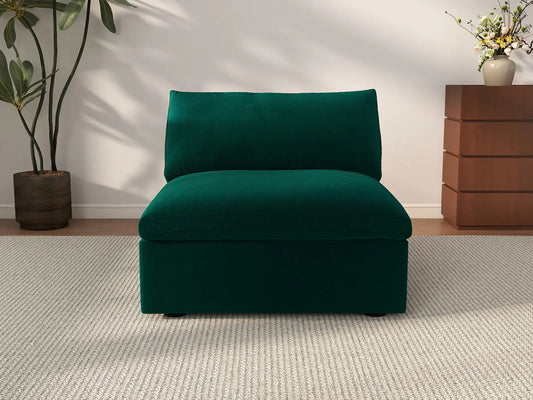 Deluxe Cloud 1-Seater Gem Green Single Sofa | 1-Piece, Velvet Fabric, Living Room Accent, Washable Cushion Covers