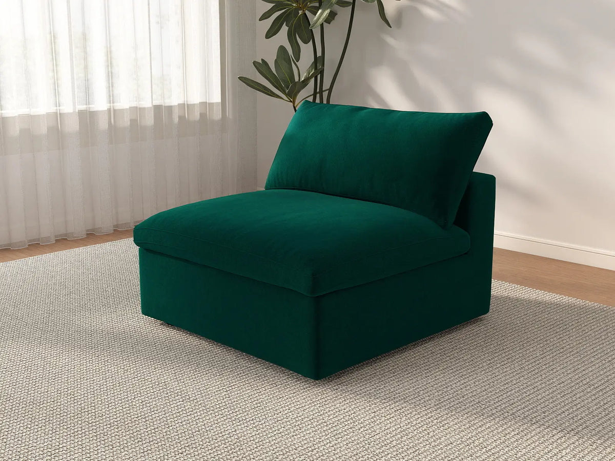 Deluxe Cloud 1-Seater Gem Green Single Sofa | 1-Piece, Velvet Fabric, Living Room Accent, Washable Cushion Covers