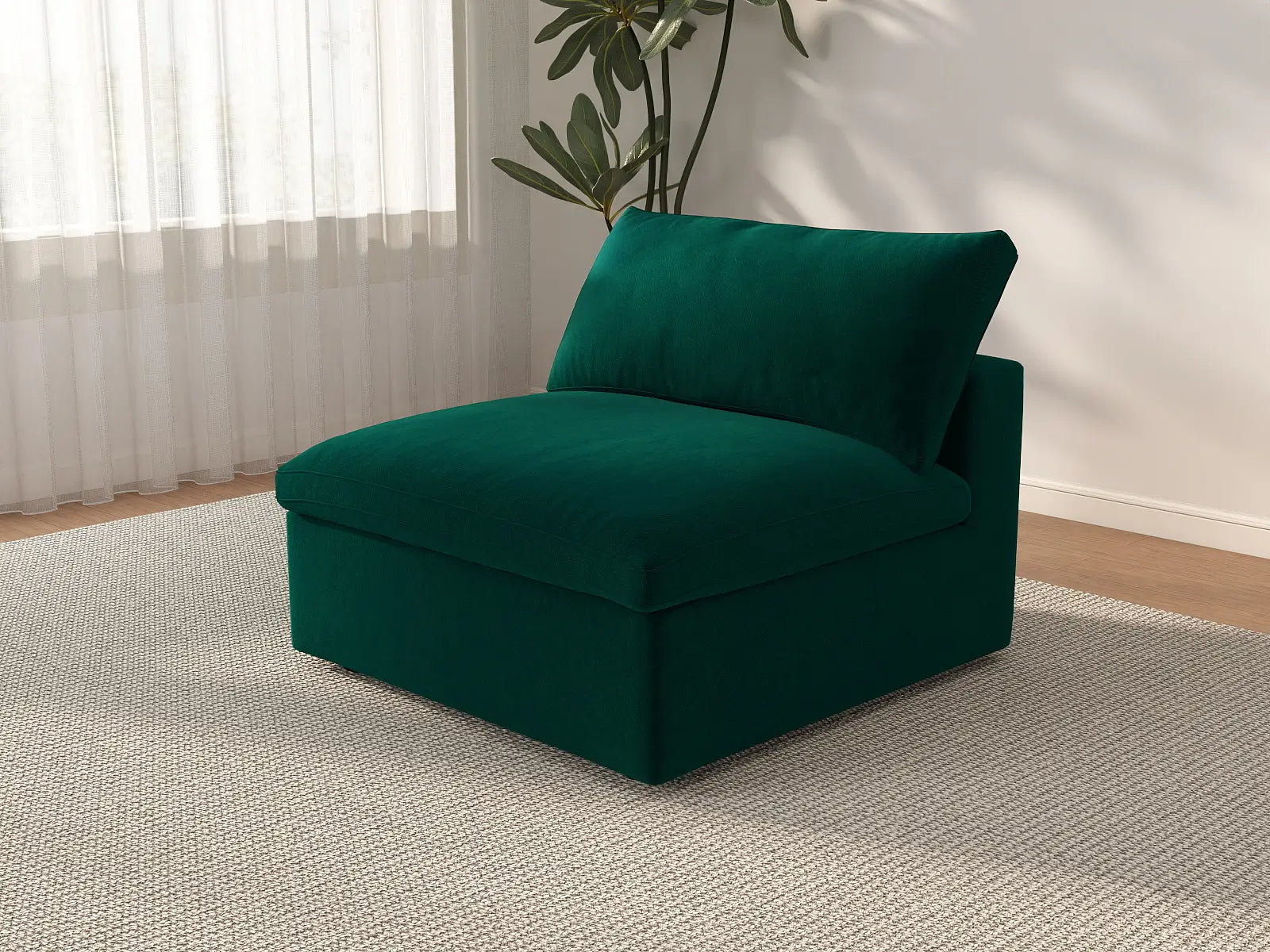 Deluxe Cloud 1-Seater Gem Green Single Sofa | 1-Piece, Velvet Fabric, Living Room Accent, Washable Cushion Covers