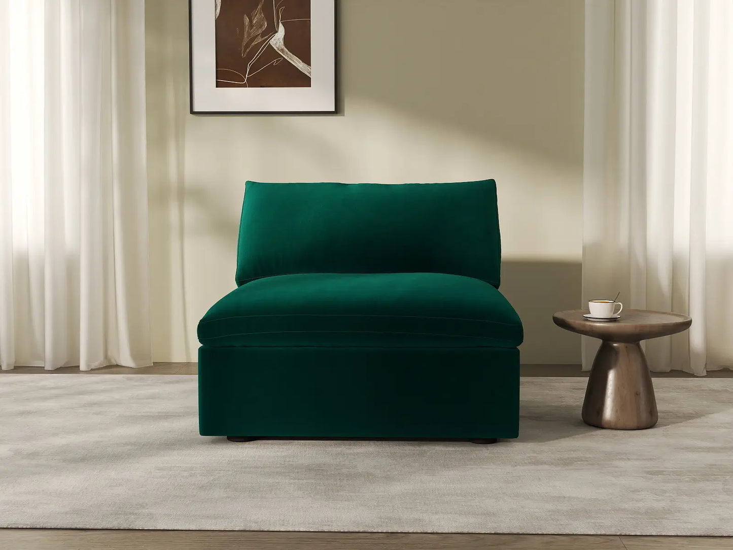 Deluxe Cloud 1-Seater Gem Green Single Sofa | 1-Piece, Velvet Fabric, Living Room Accent, Washable Cushion Covers