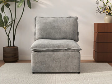 Deluxe Cloud 1-Seater Grey Small Space Single Sofa | 1-Piece, Linen Look Poly Fabric, Living Room Accent, Easy To Clean