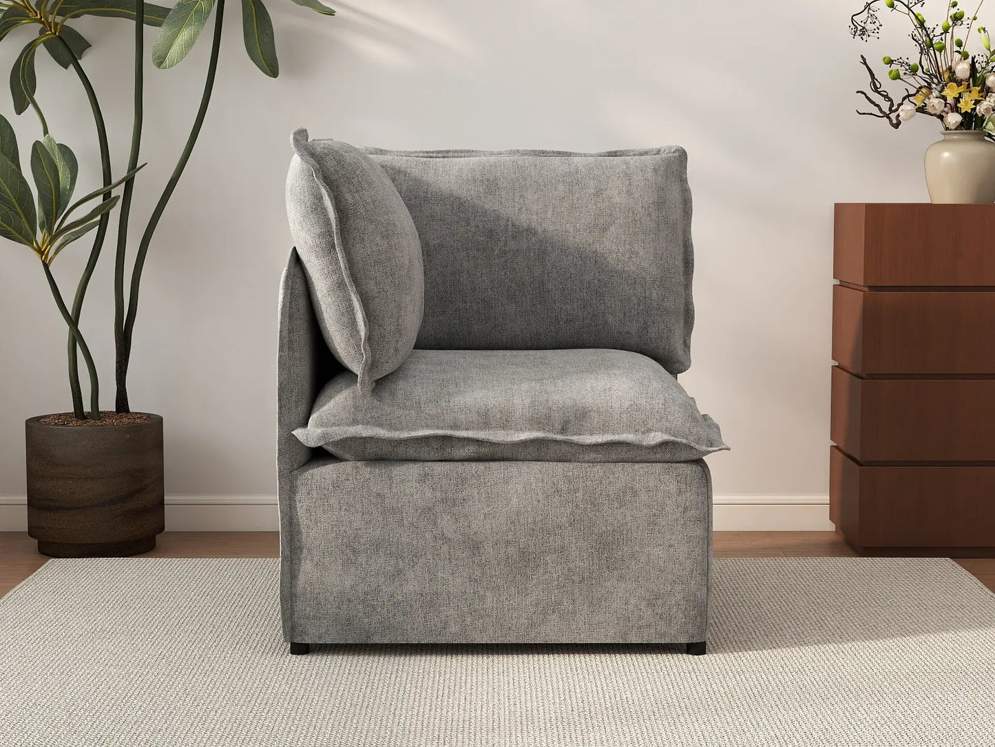 Deluxe Cloud 1-Seater Grey Small Space Single Sofa | 1-Piece, Linen Look Poly Fabric, Living Room Accent, Easy To Clean