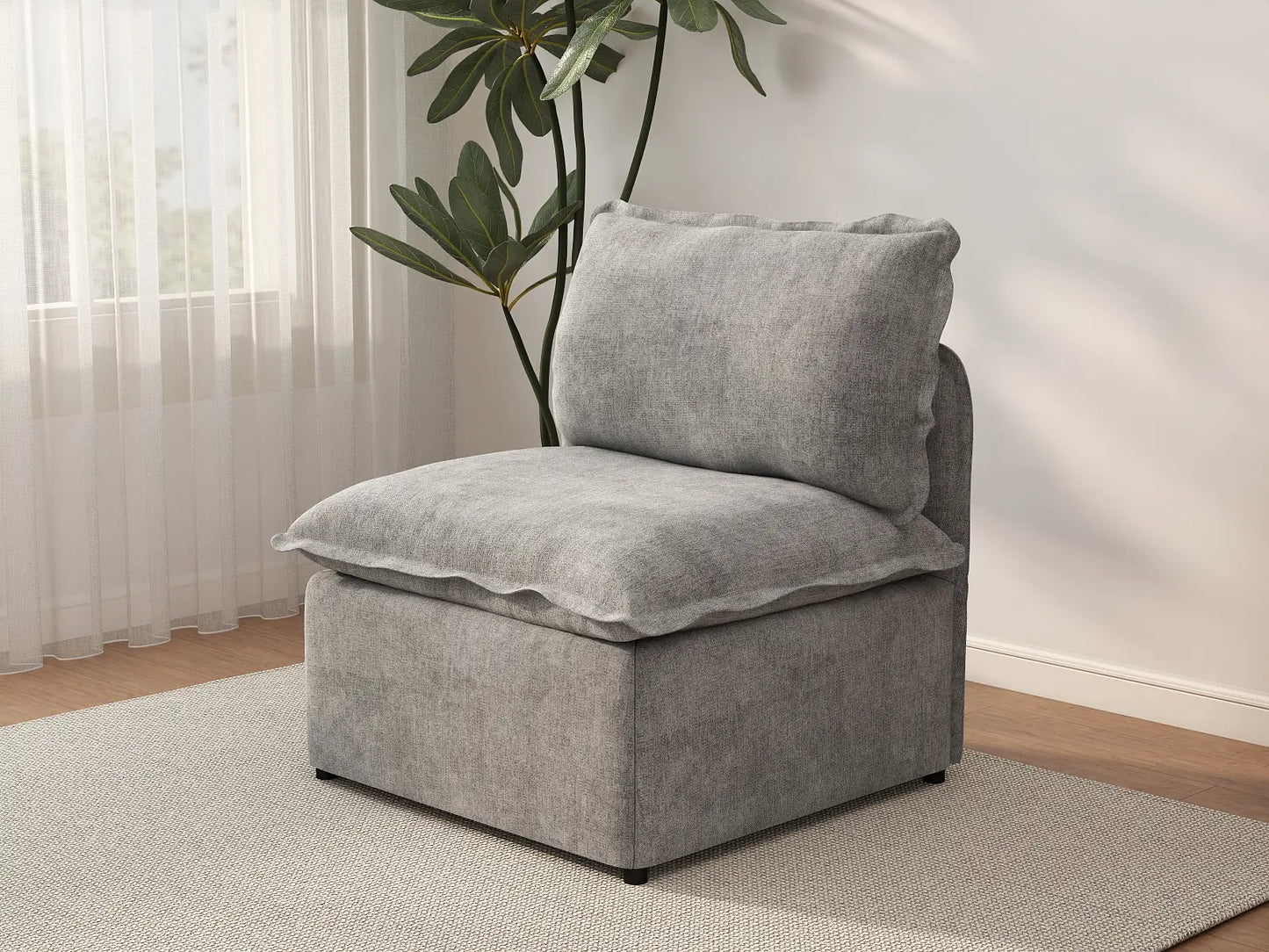 Deluxe Cloud 1-Seater Grey Small Space Single Sofa | 1-Piece, Linen Look Poly Fabric, Living Room Accent, Easy To Clean