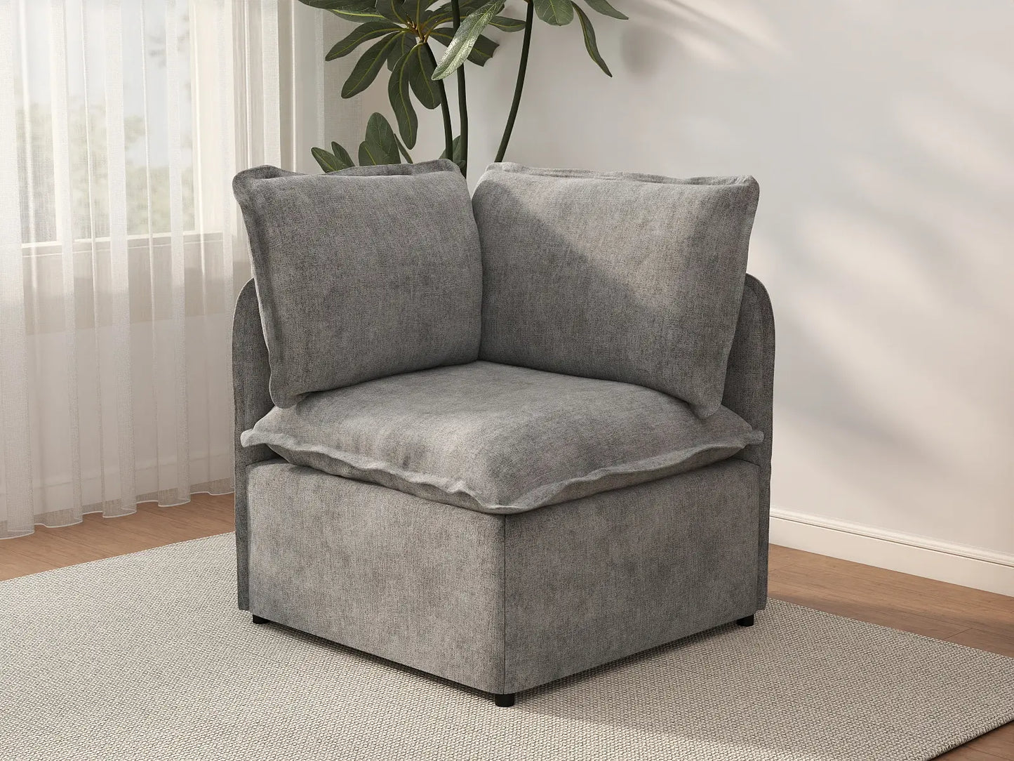 Deluxe Cloud 1-Seater Grey Small Space Single Sofa | 1-Piece, Linen Look Poly Fabric, Living Room Accent, Easy To Clean