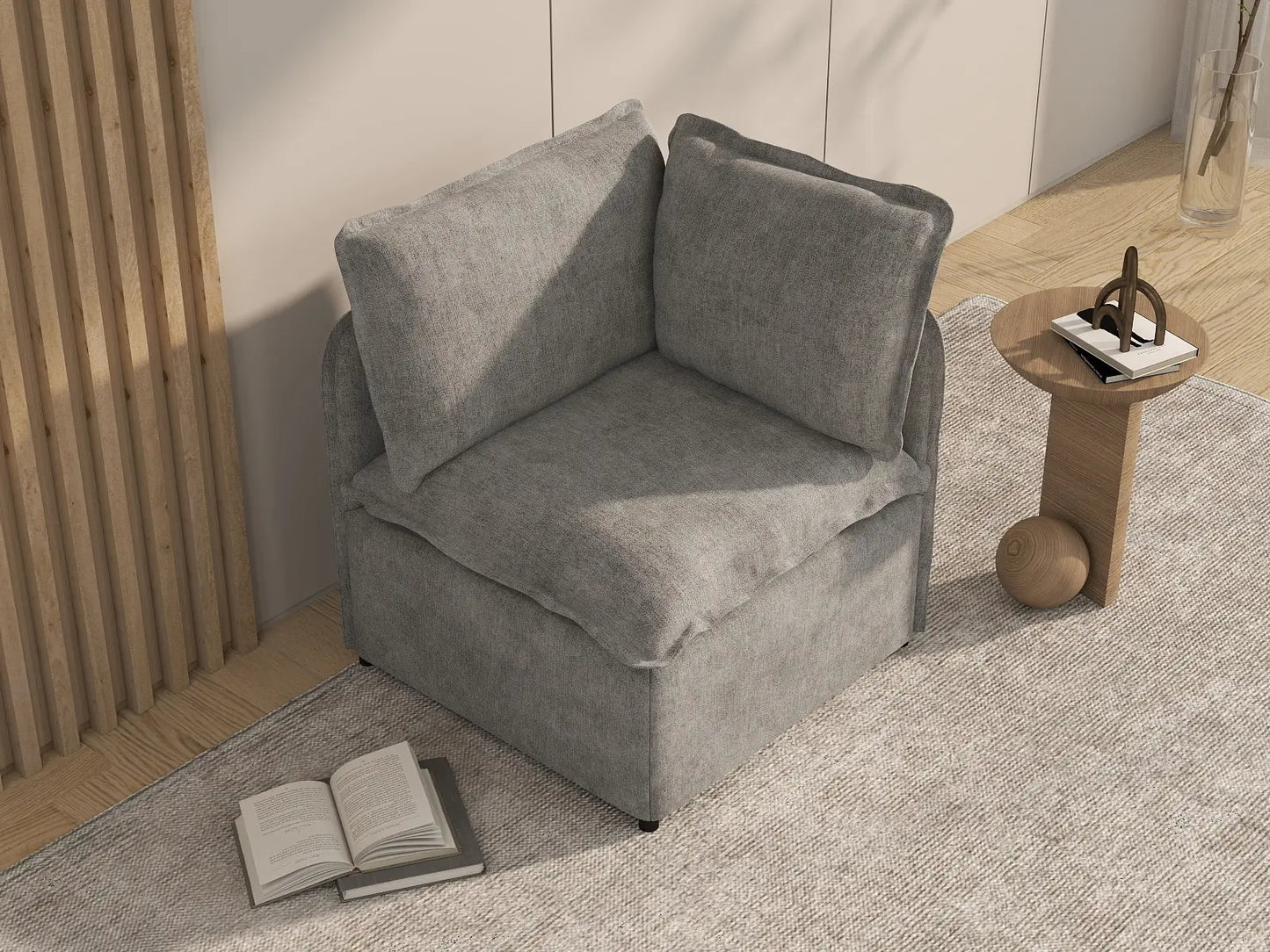 Deluxe Cloud 1-Seater Grey Small Space Single Sofa | 1-Piece, Linen Look Poly Fabric, Living Room Accent, Easy To Clean