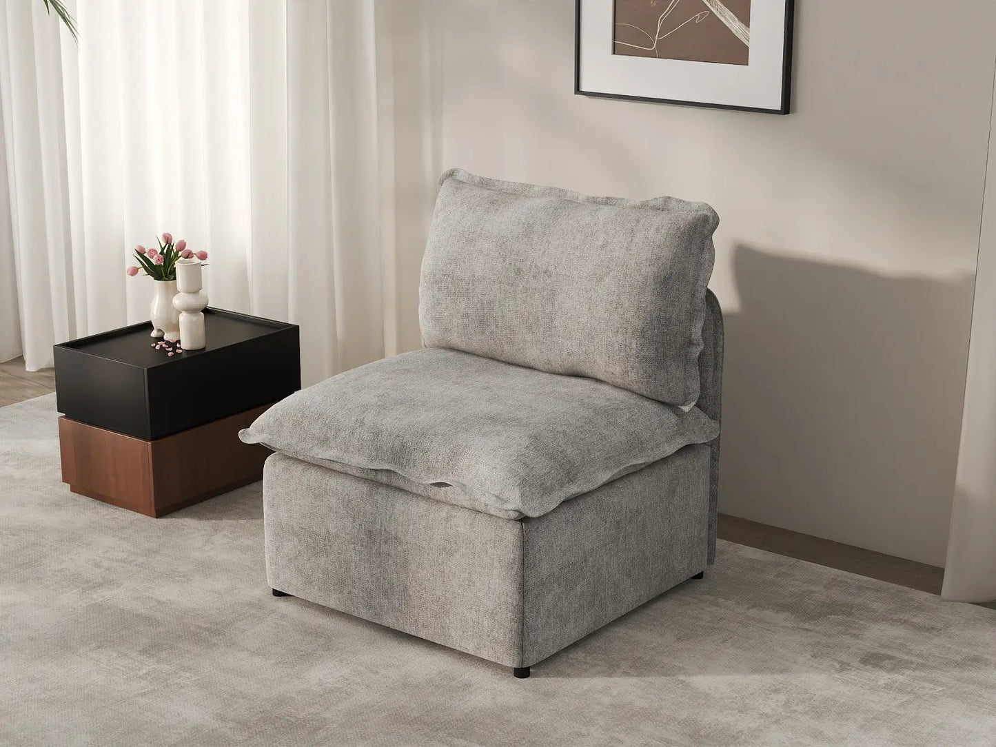 Deluxe Cloud 1-Seater Grey Small Space Single Sofa | 1-Piece, Linen Look Poly Fabric, Living Room Accent, Easy To Clean