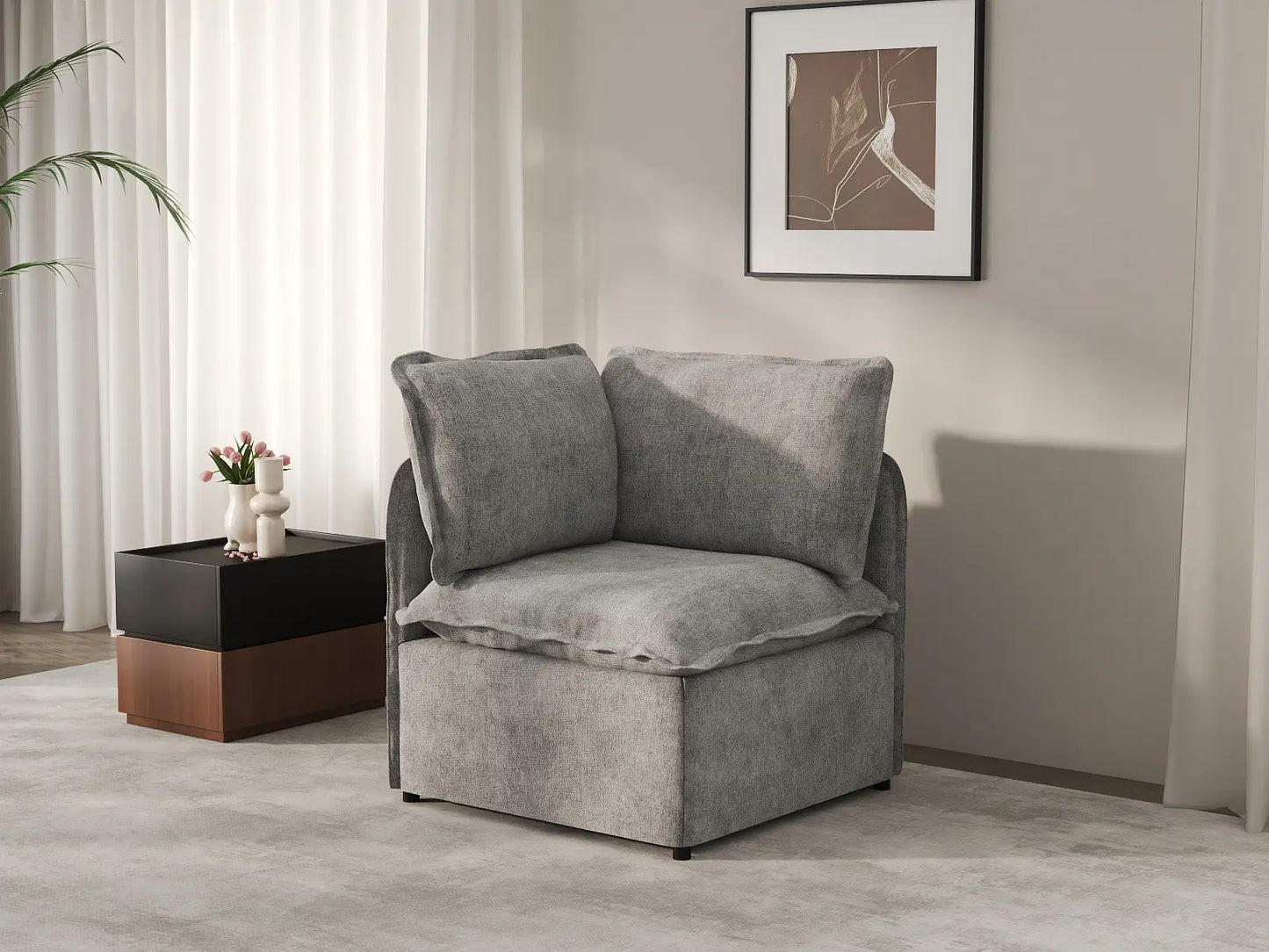 Deluxe Cloud 1-Seater Grey Small Space Single Sofa | 1-Piece, Linen Look Poly Fabric, Living Room Accent, Easy To Clean