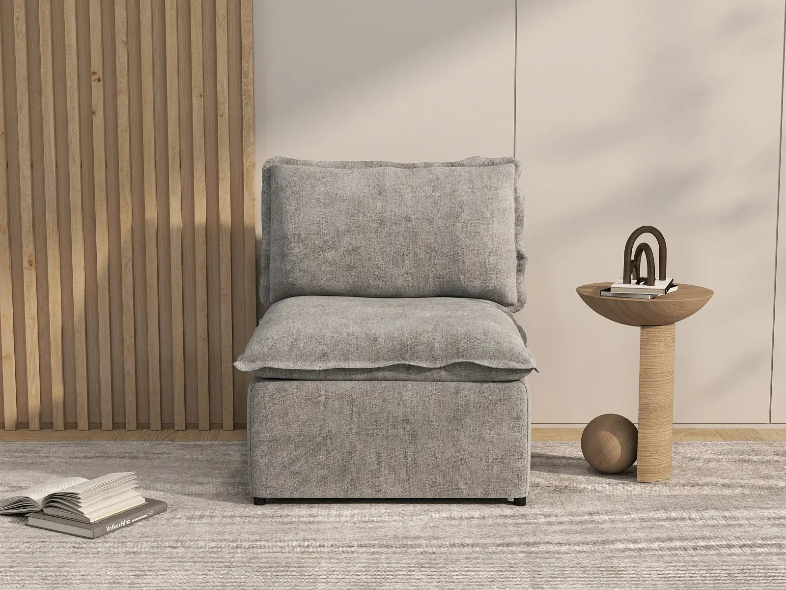 Deluxe Cloud 1-Seater Grey Small Space Single Sofa | 1-Piece, Linen Look Poly Fabric, Living Room Accent, Easy To Clean