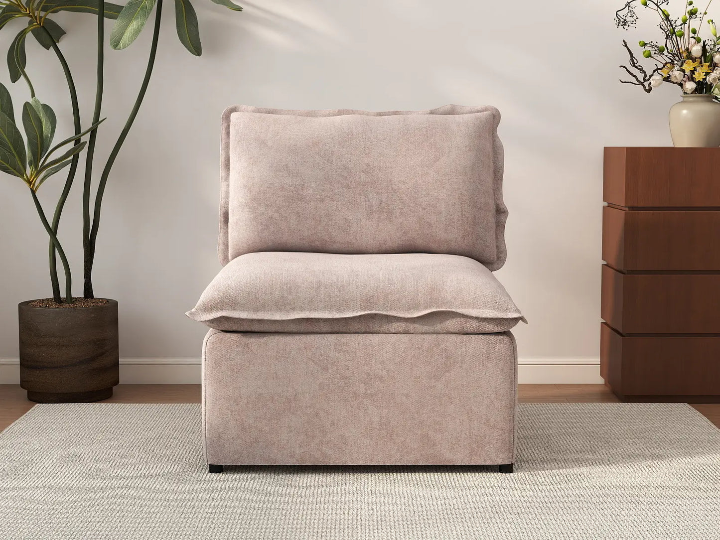 Deluxe Cloud 1-Seater Khaki Single Sofa | 1-Piece, Linen Look Poly Fabric, Living Room Accent, Washable Cushion Covers