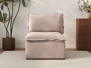 Deluxe Cloud 1-Seater Khaki Single Sofa | 1-Piece, Linen Look Poly Fabric, Living Room Accent, Washable Cushion Covers