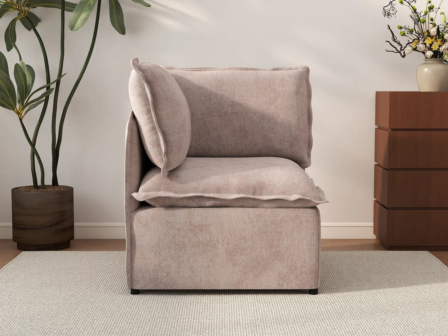 Deluxe Cloud 1-Seater Khaki Single Sofa | 1-Piece, Linen Look Poly Fabric, Living Room Accent, Washable Cushion Covers