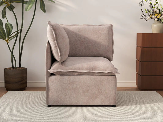 Deluxe Cloud 1-Seater Khaki Single Sofa | 1-Piece, Linen Look Poly Fabric, Living Room Accent, Washable Cushion Covers