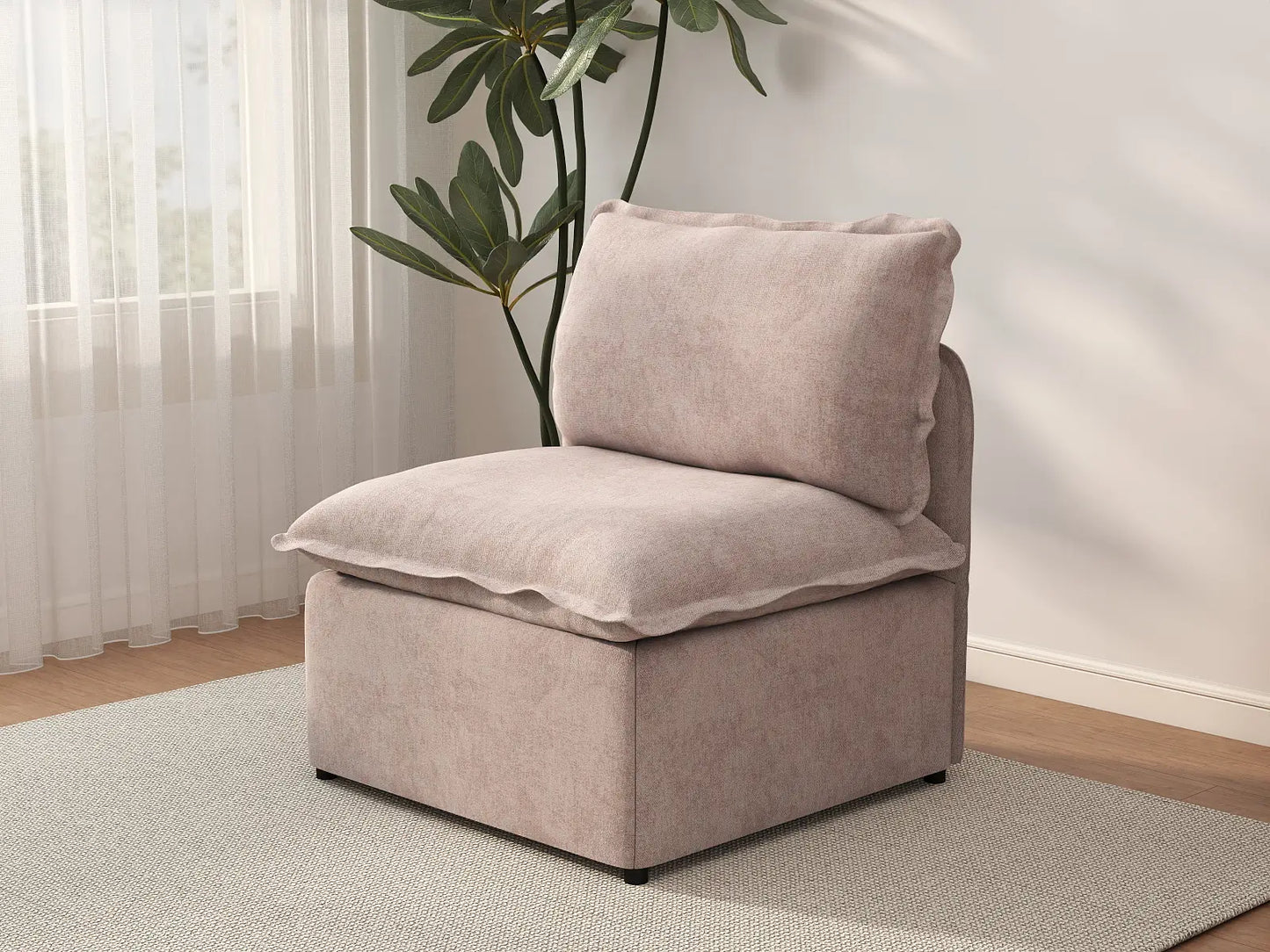 Deluxe Cloud 1-Seater Khaki Single Sofa | 1-Piece, Linen Look Poly Fabric, Living Room Accent, Washable Cushion Covers