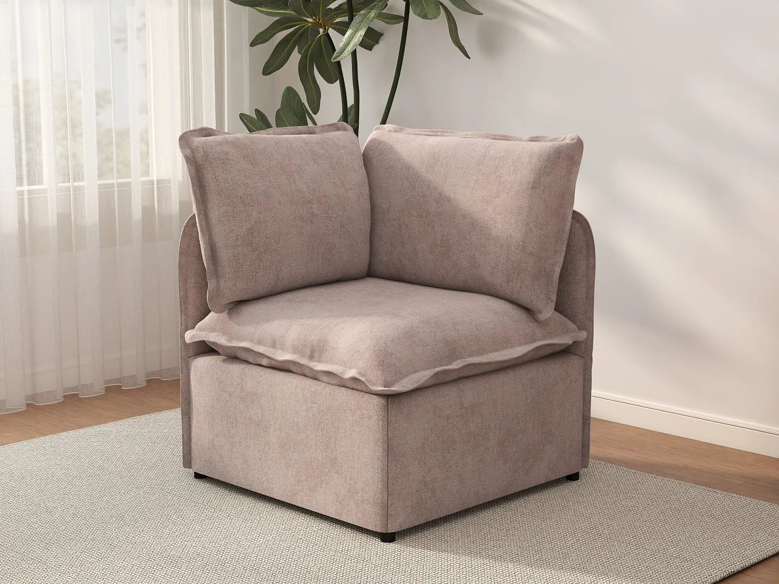 Deluxe Cloud 1-Seater Khaki Single Sofa | 1-Piece, Linen Look Poly Fabric, Living Room Accent, Washable Cushion Covers