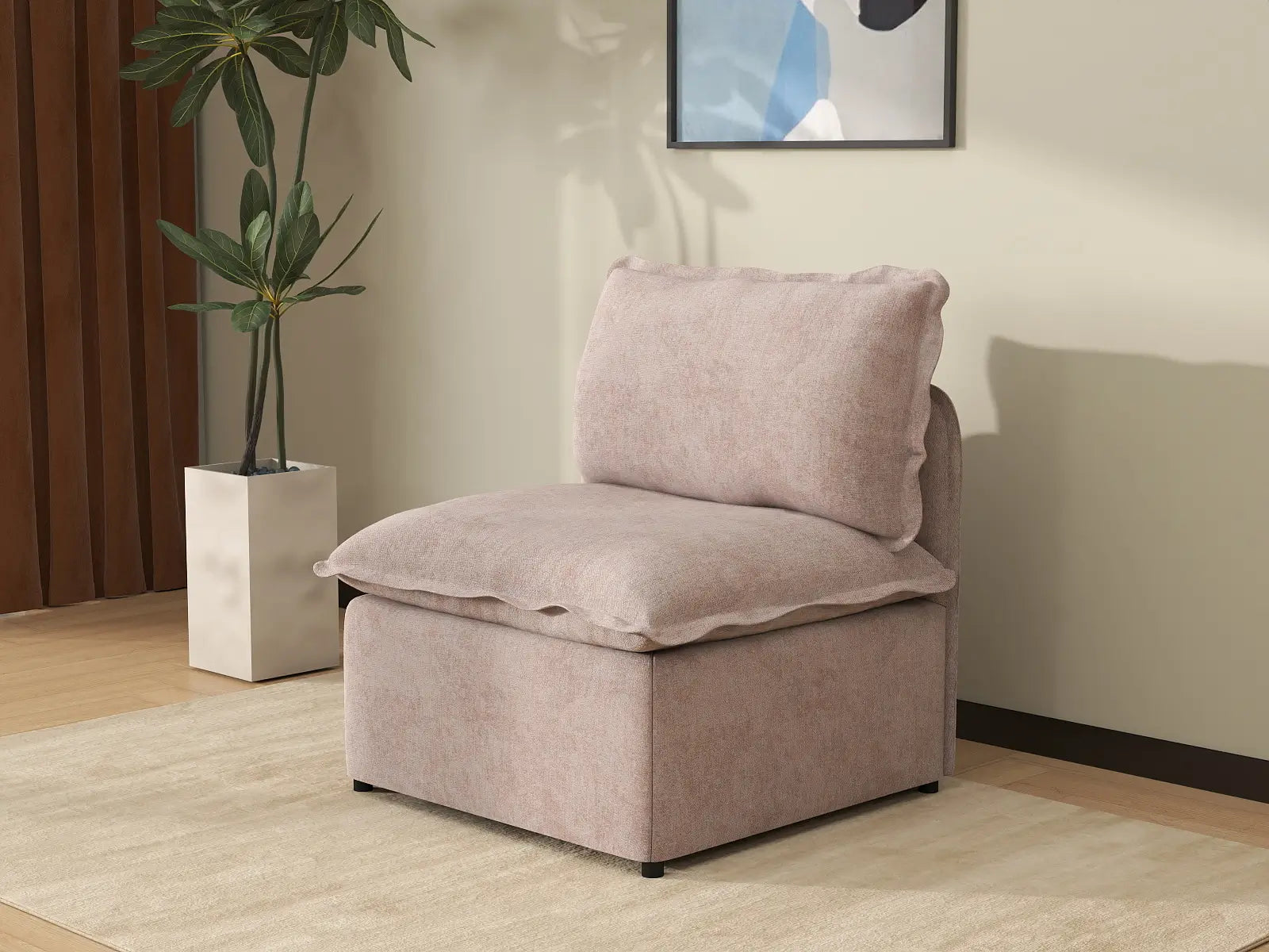 Deluxe Cloud 1-Seater Khaki Single Sofa | 1-Piece, Linen Look Poly Fabric, Living Room Accent, Washable Cushion Covers