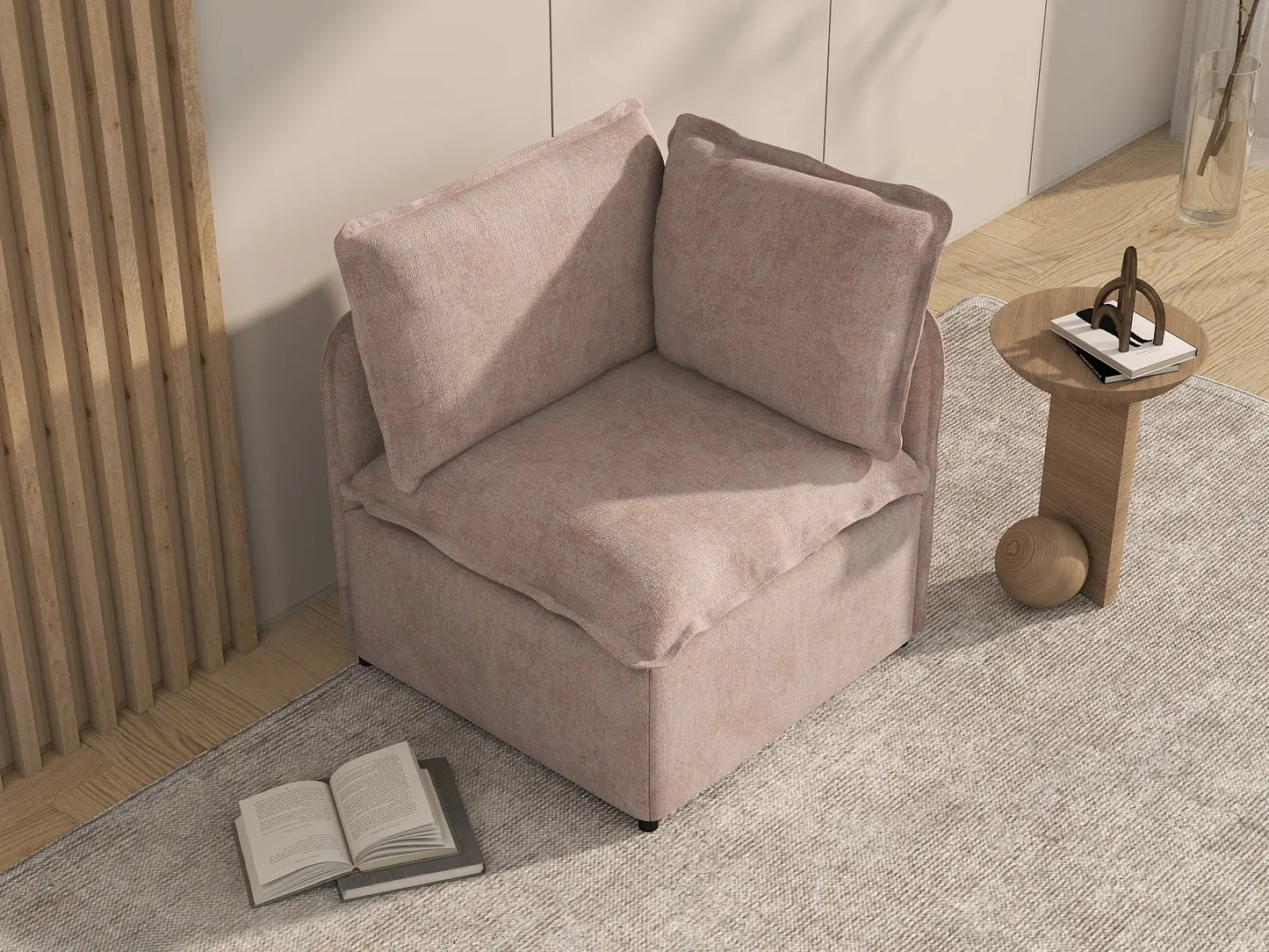 Deluxe Cloud 1-Seater Khaki Single Sofa | 1-Piece, Linen Look Poly Fabric, Living Room Accent, Washable Cushion Covers