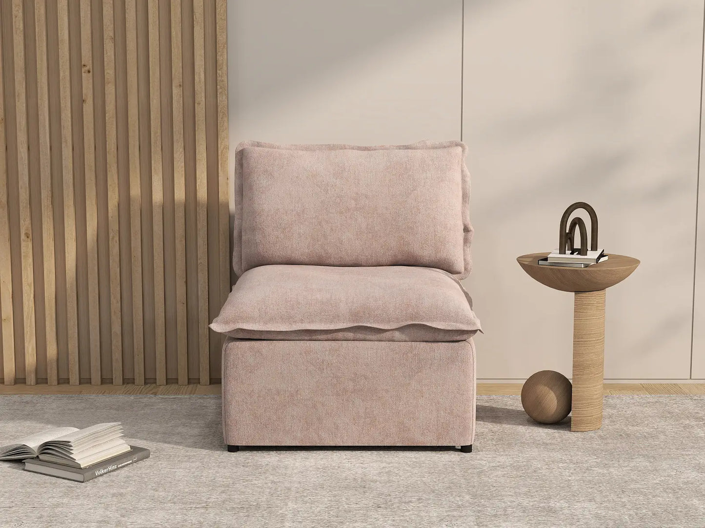 Deluxe Cloud 1-Seater Khaki Single Sofa | 1-Piece, Linen Look Poly Fabric, Living Room Accent, Washable Cushion Covers
