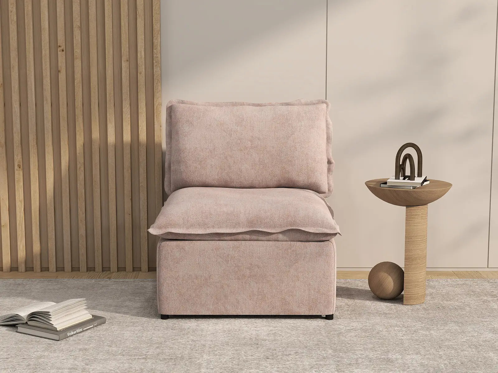 Deluxe Cloud 1-Seater Khaki Single Sofa | 1-Piece, Linen Look Poly Fabric, Living Room Accent, Washable Cushion Covers