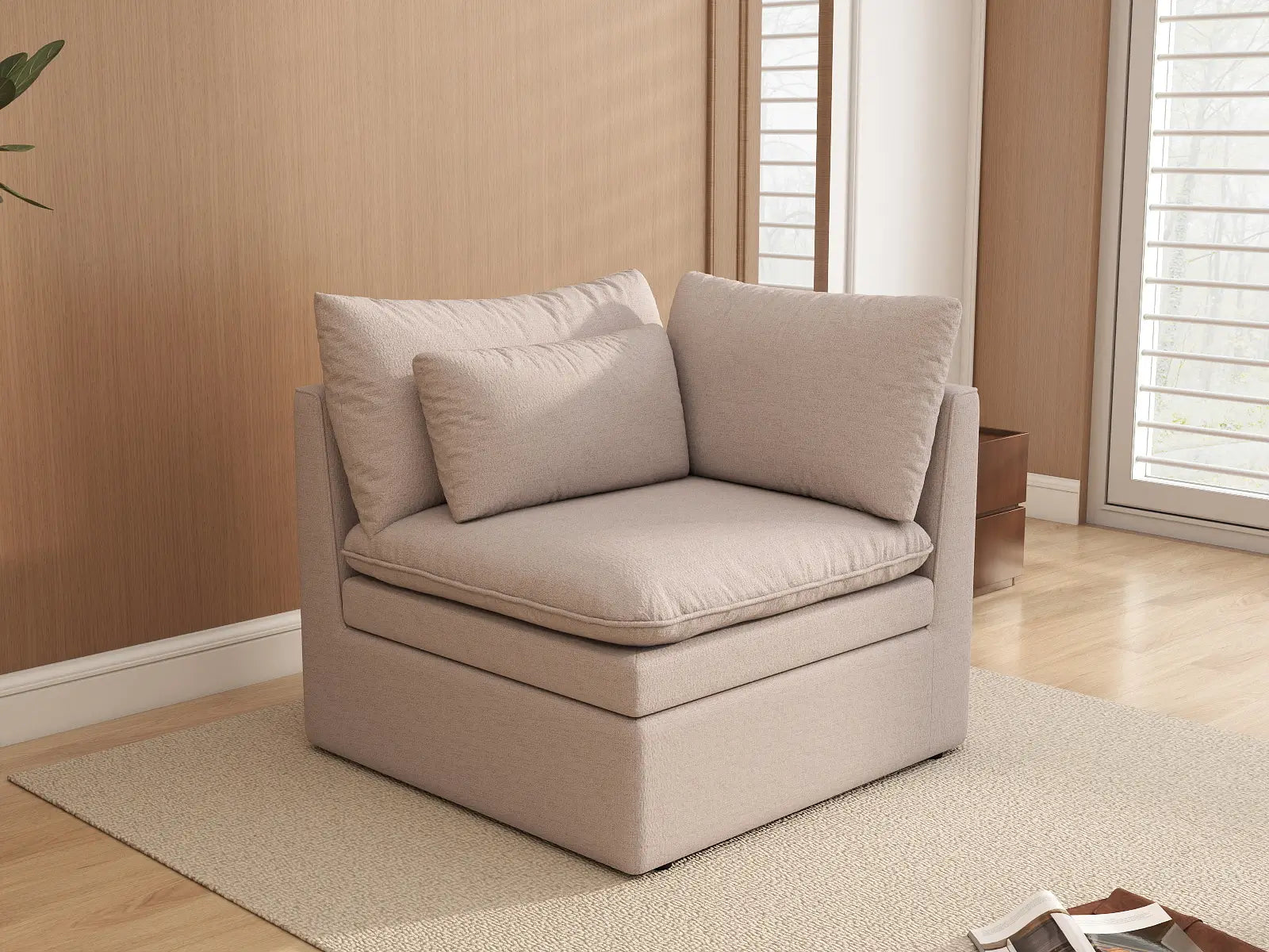 Sofá individual de 1 plaza Khaki Deluxe Cloud | 1 pieza, tela de poliéster con aspecto de lino, decorativo para sala de estar, fundas de cojín lavables