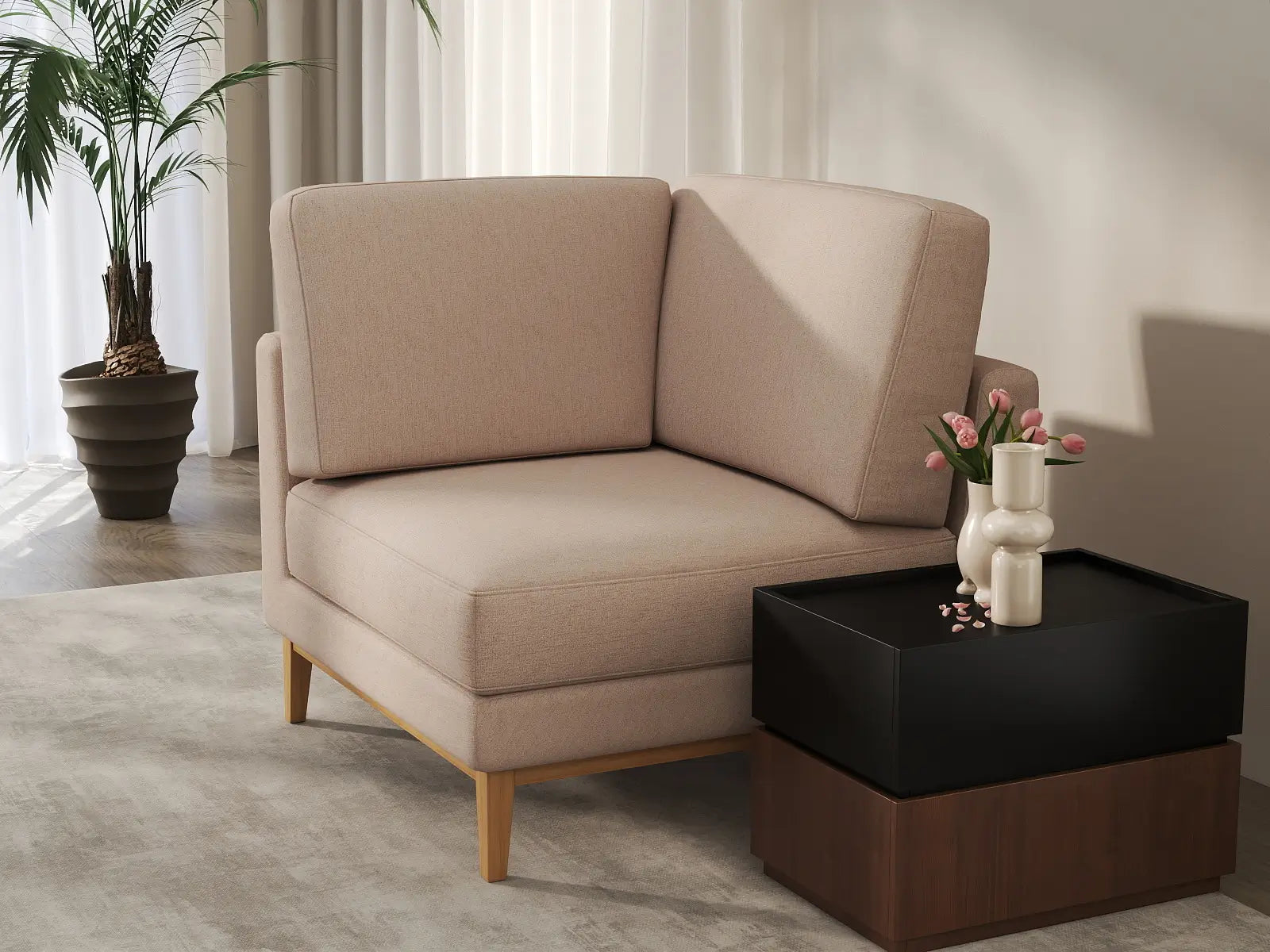 Deluxe Cloud 1-Seater Khaki Single Sofa | 1-Piece, Linen Look Poly Fabric, Living Room Accent, Washable Cushion Covers