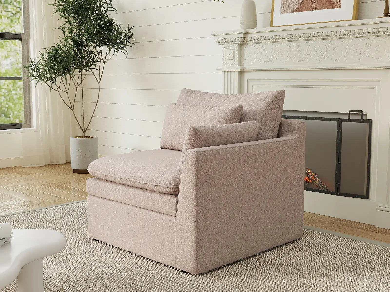 Sofá individual Deluxe Cloud de 1 plaza, color caqui | 1 pieza, tela de poliéster con aspecto de lino, acento para sala de estar, fundas de cojín lavables