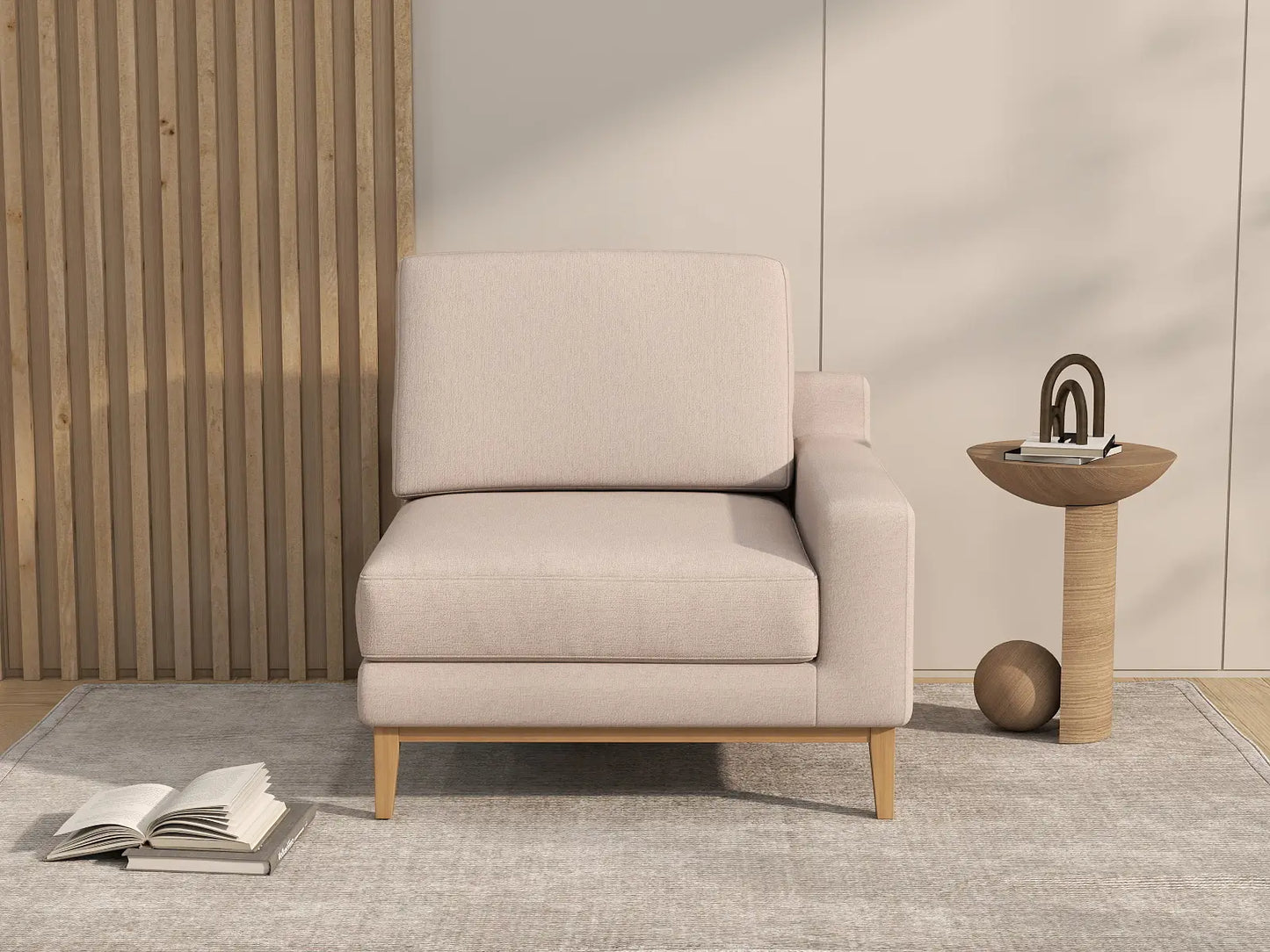 Deluxe Cloud 1-Seater Khaki Single Sofa | 1-Piece, Linen Look Poly Fabric, Living Room Accent, Washable Cushion Covers