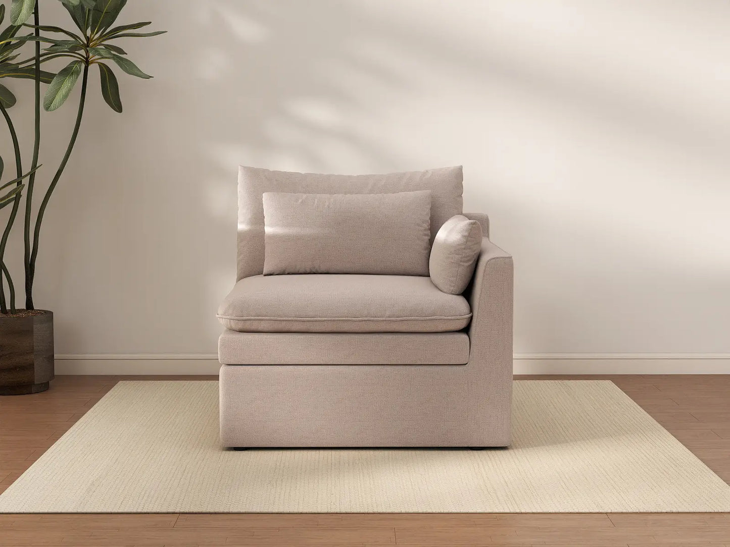 Sofá individual Deluxe Cloud de 1 plaza, color caqui | 1 pieza, tela de poliéster con aspecto de lino, acento para sala de estar, fundas de cojín lavables