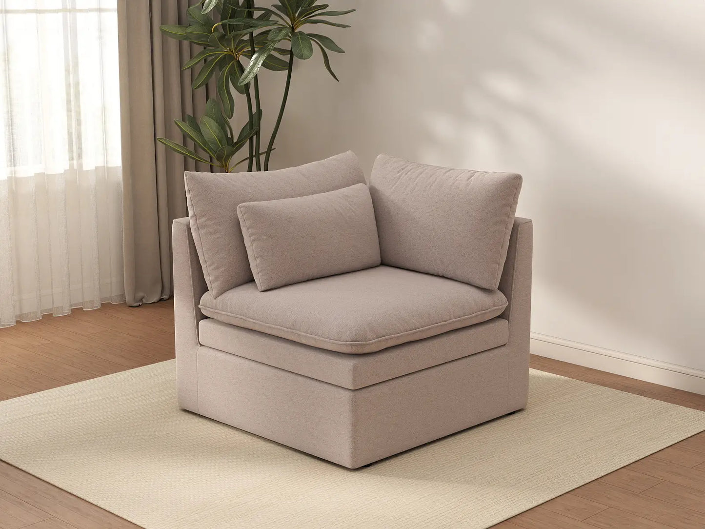 Sofá individual de 1 plaza Khaki Deluxe Cloud | 1 pieza, tela de poliéster con aspecto de lino, decorativo para sala de estar, fundas de cojín lavables